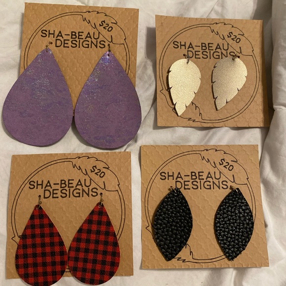 New leather earrings set of 4 - Picture 1 of 6